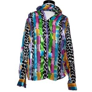 Vintage Anastasia Blouse Top Abstract Stripe Print Retro Shirt Women's Size 8